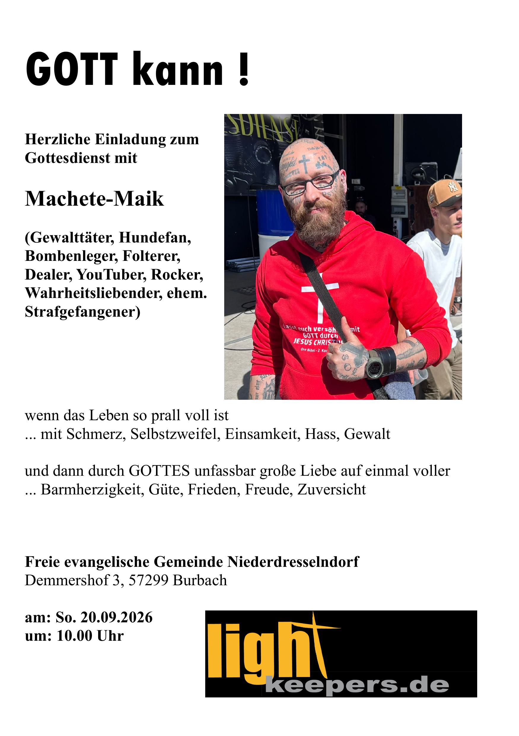 Gottesdienst mit Machete-Maik @ FeG Niederdresselndorf | Burbach | Nordrhein-Westfalen | Deutschland