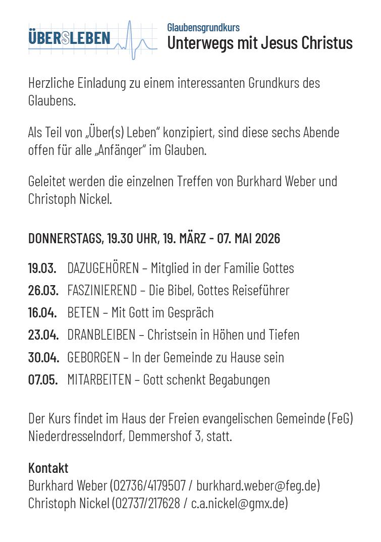 Glaubensgrundkurs - Unterwegs mit Jesus Christus @ FeG Niederdresselndorf
